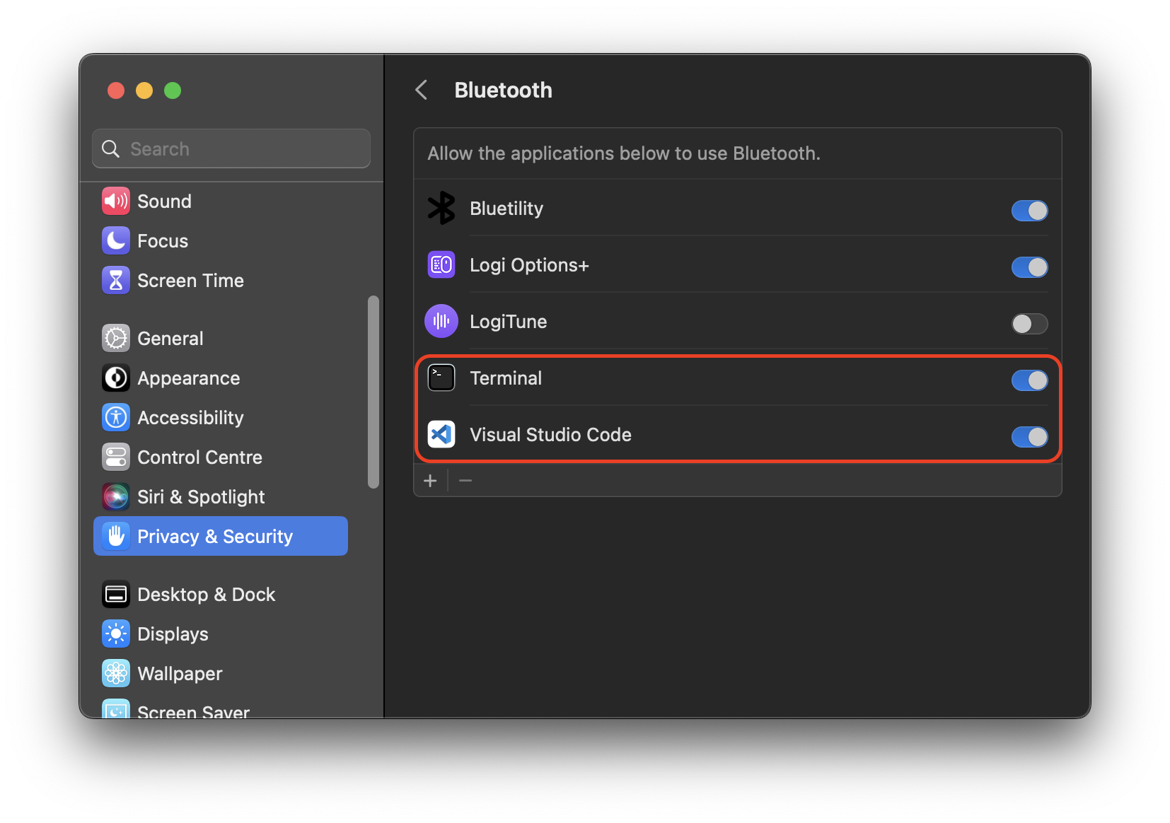 Bluetooth settings screenshot