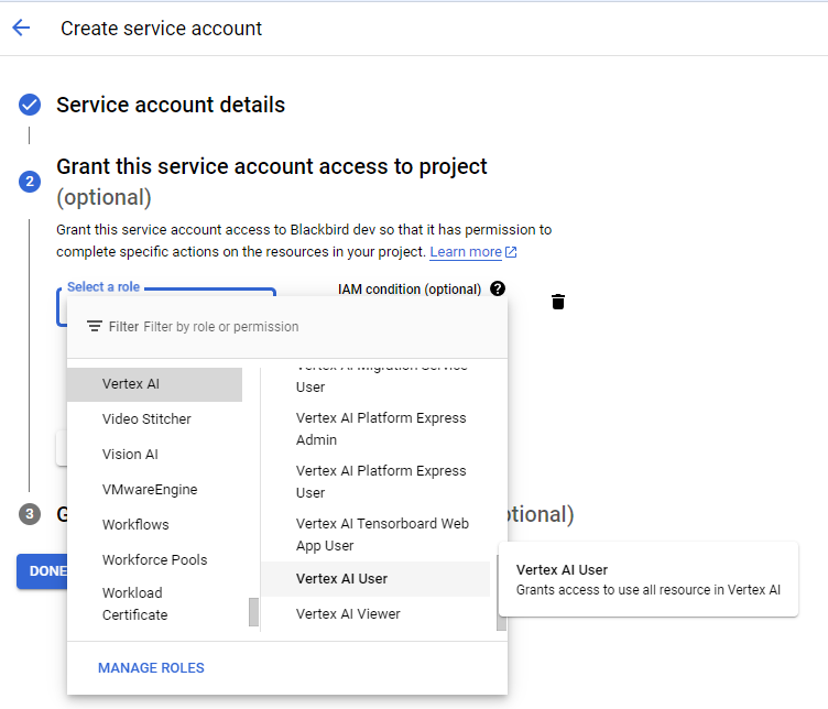 Creating service account