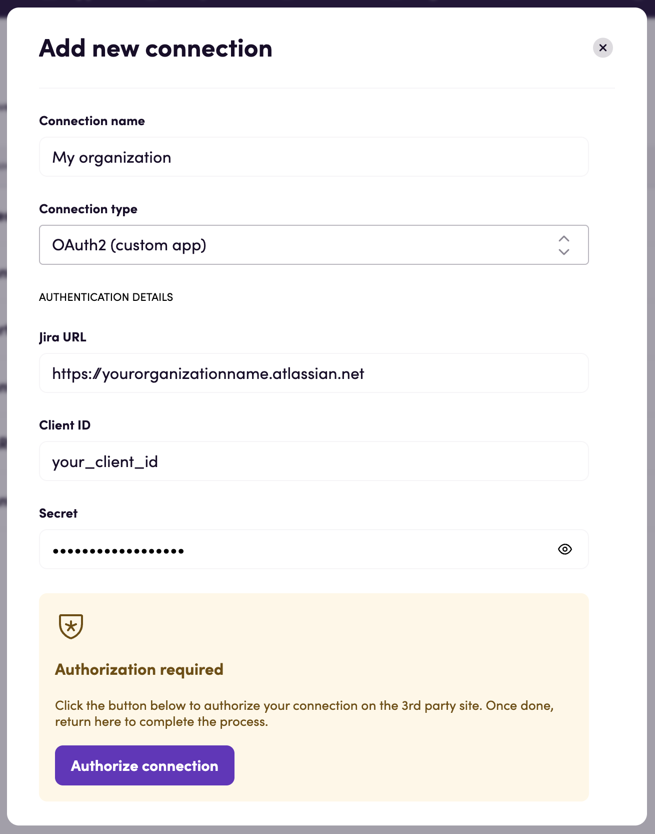 Connecting using OAuth2 custom app