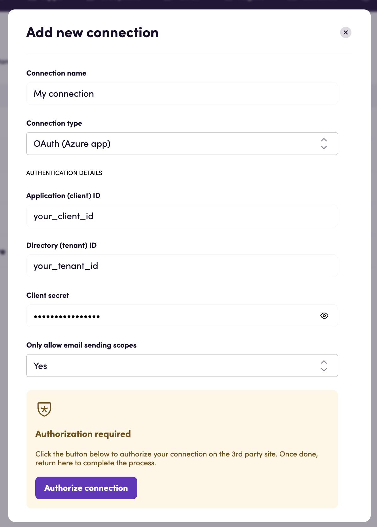 Connecting using Azure app