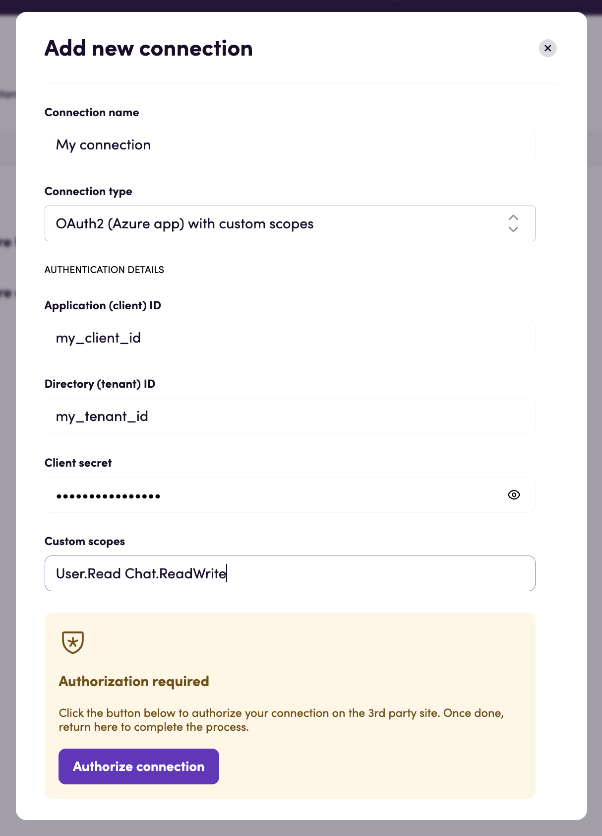 Connecting using Azure app