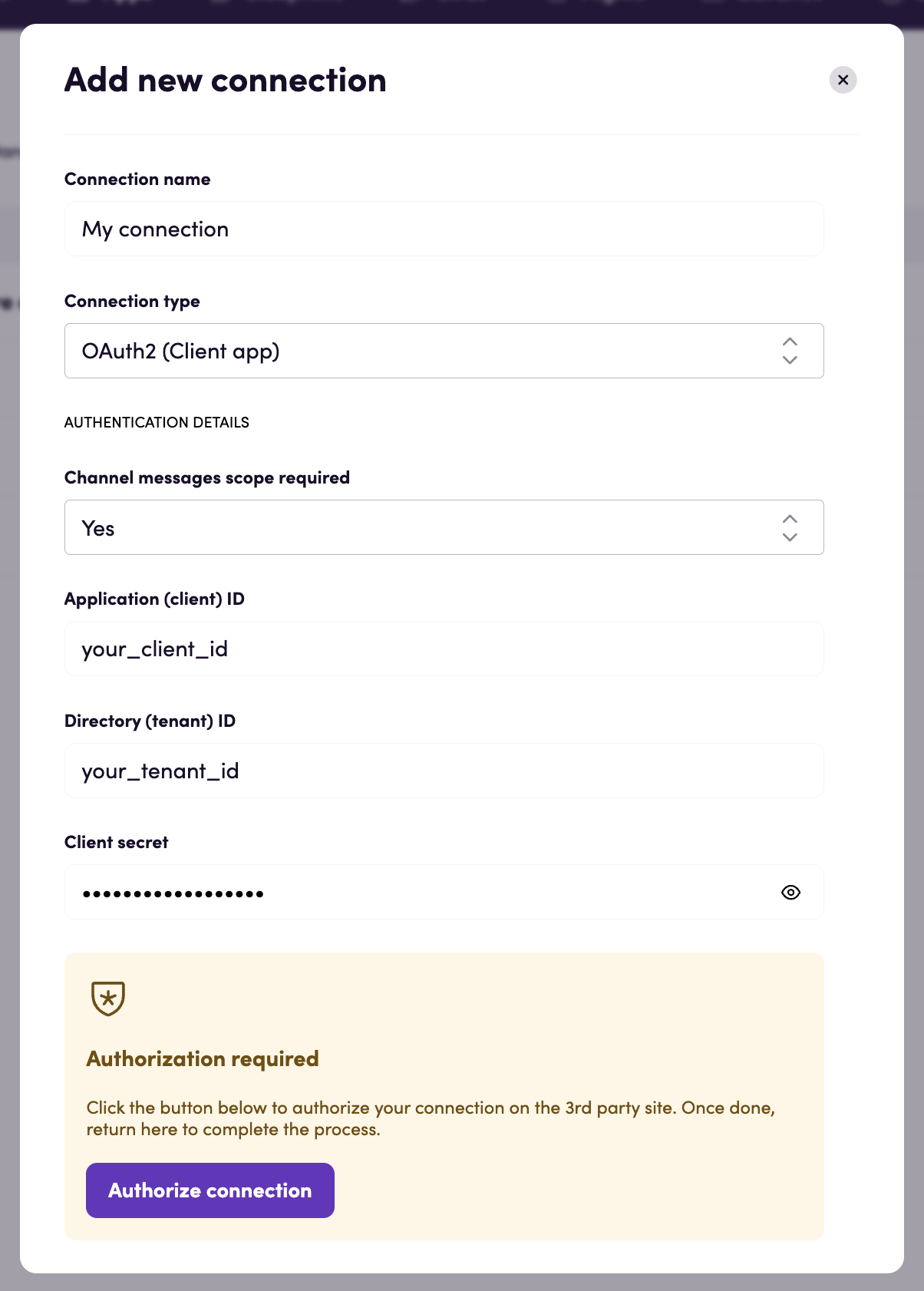 Connecting using Azure app