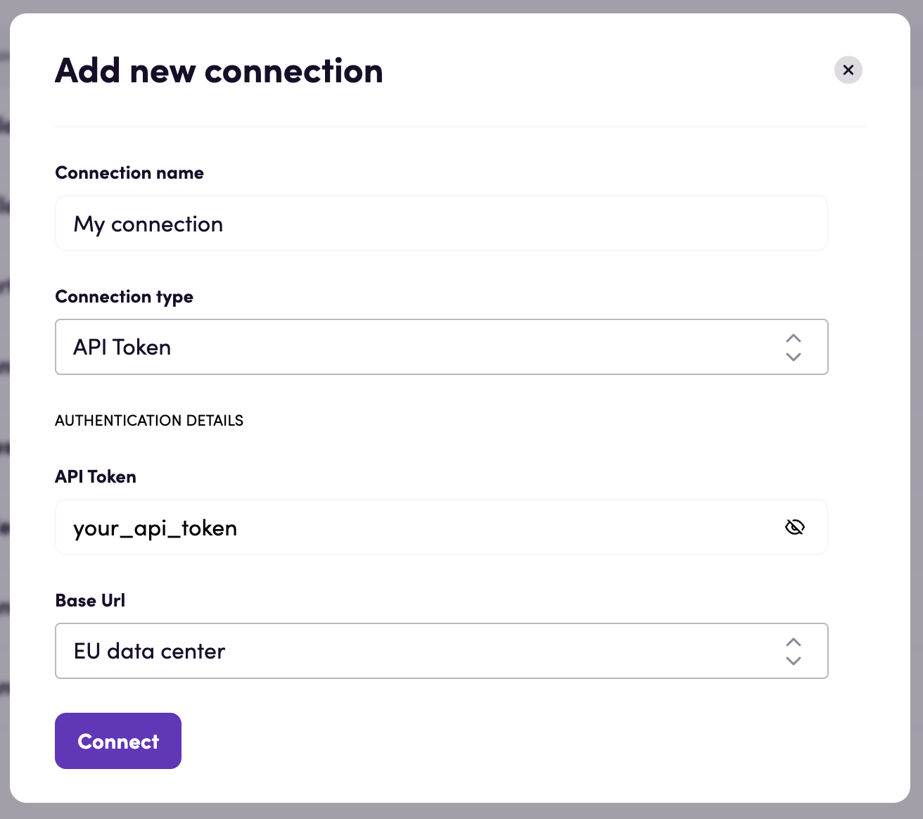 API Token connection