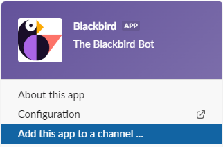 Adding Blackbird to channel