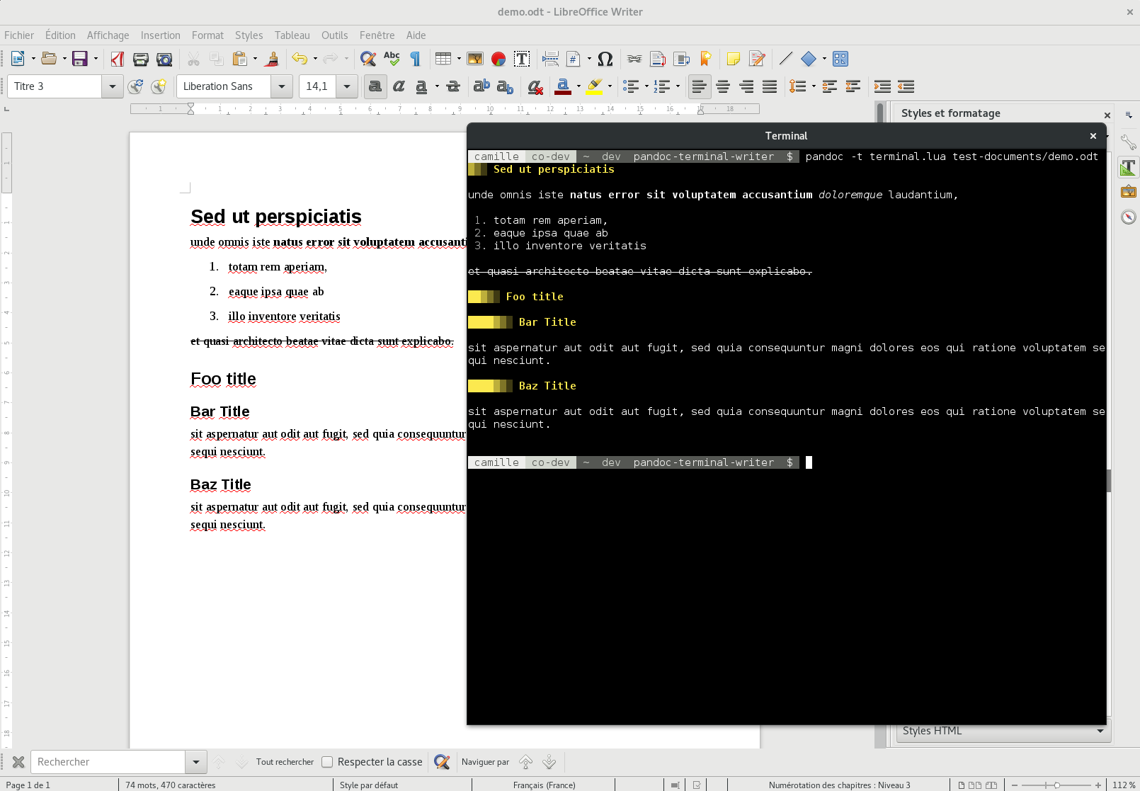 LibreOffice and terminal rendered document