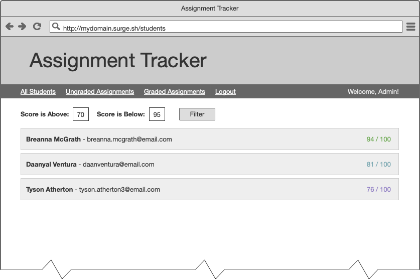 Admin View - All Students with Filtered Results