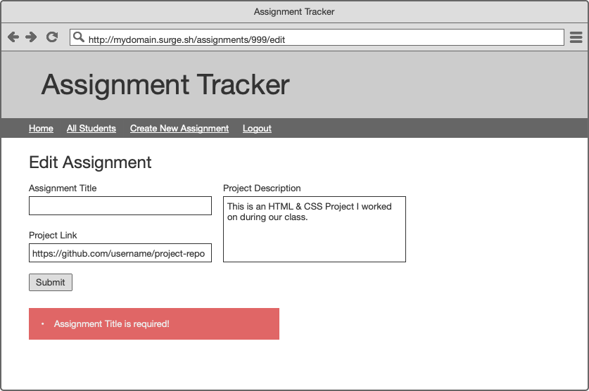 Student View - Edit Assignment with Errors