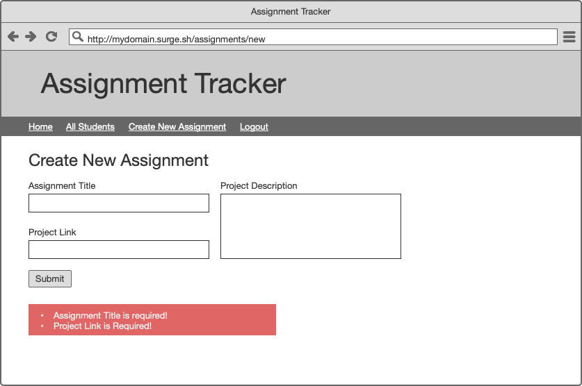 Student View - Create New Assignment with Errors