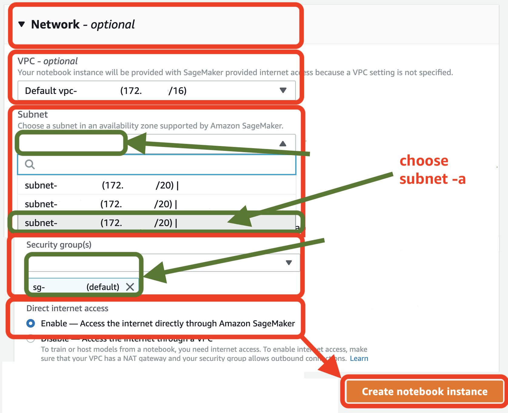 Fill notebook instance