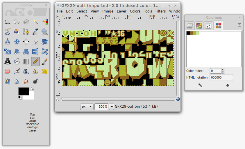 GIMP Image Editor opening Super Nintendo Image Tiles