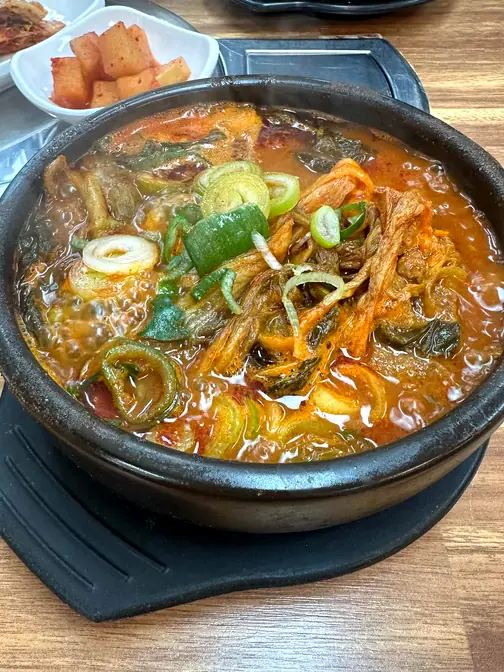 Individual bowl of spicy pork soup