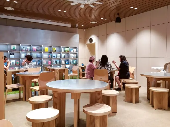 Modern cafe interior seating area