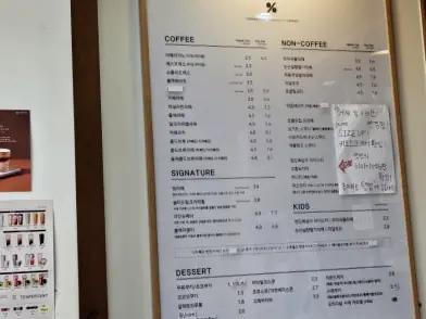 カフェの壁掛けメニュー表