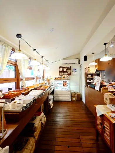 Warm interior of a cube bakery