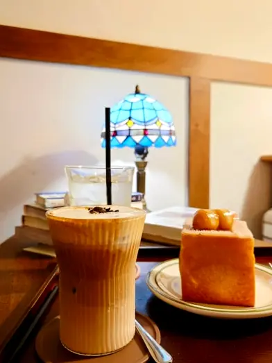 Coffee and bread on cozy table