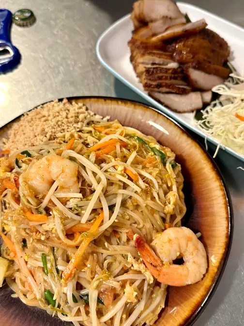 Pad Thai and grilled pork neck