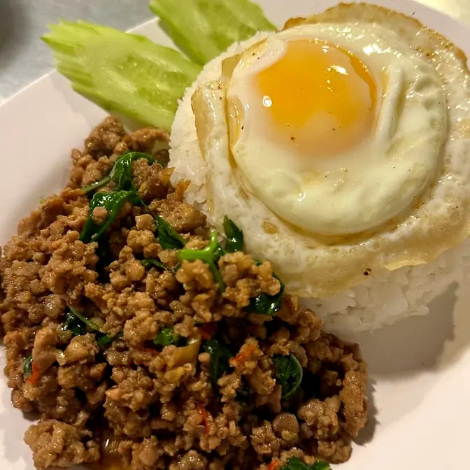 Thai basil pork rice with egg