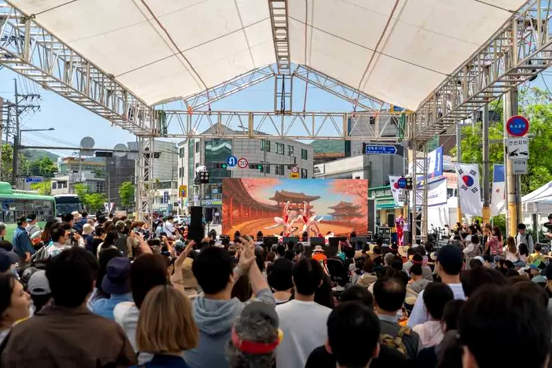 Festival performance stage and crowd