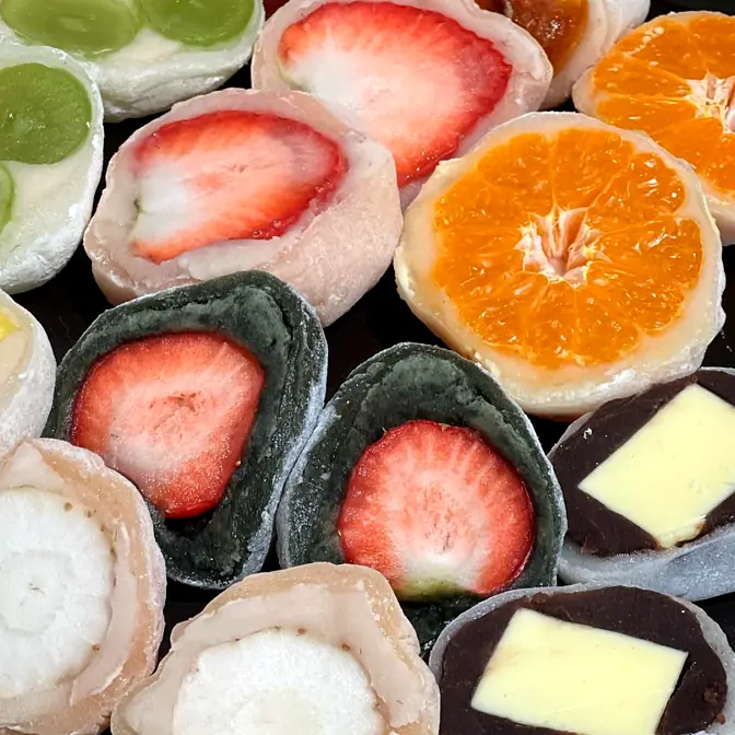 Assortment fresh fruit mochi dessert