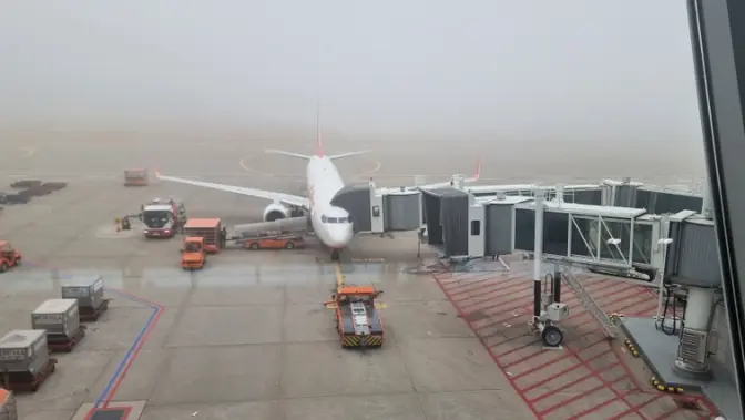 空港ターミナルゲートに駐機中の飛行機