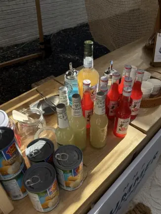 Summer beverages on wooden service counter