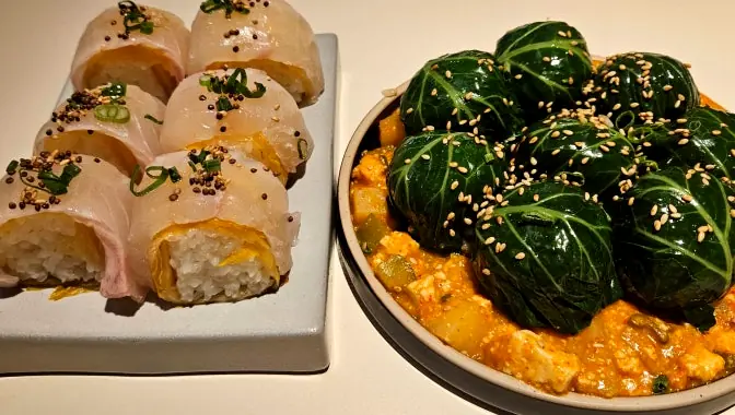 Sashimi rolls and leaf wraps