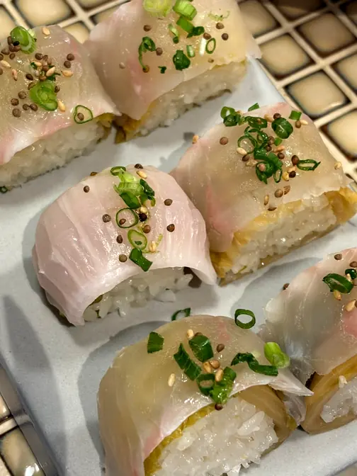 Detail fresh sashimi rolls