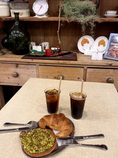 Iced coffee croissant pistachio pastry