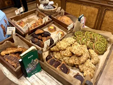 Assorted pastries croissants tarts display