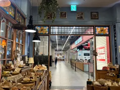 Cafe interior mall corridor view