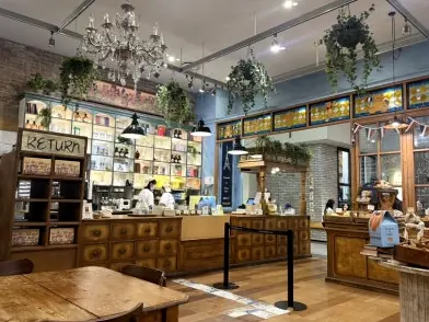 Cafe interior return counter chandelier
