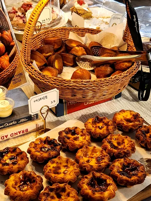 Portuguese egg tarts pastries display