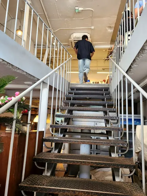 Cafe industrial metal staircase architecture