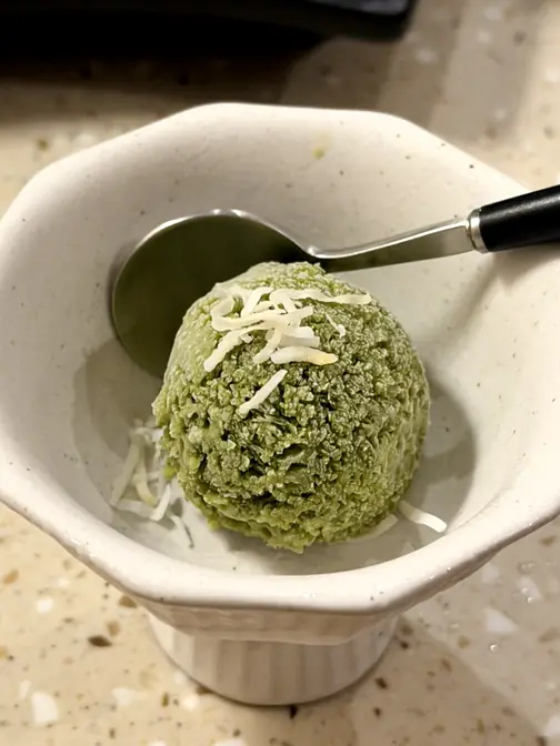 Matcha ice cream in dessert bowl