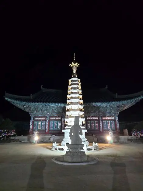 Illuminated nine story stone pagoda