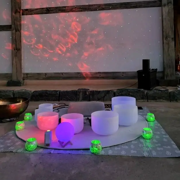 Meditation singing bowls at temple