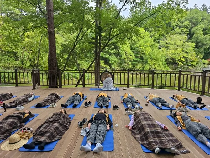Temple stay group meditation session