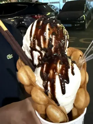 Bubble waffle with chocolate ice cream