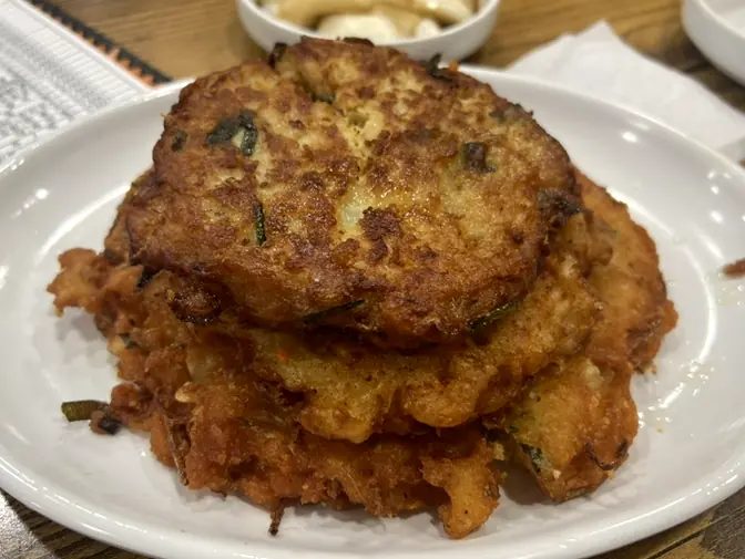 Crispy golden mung bean pancake plate