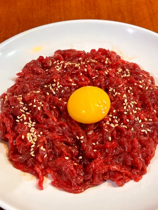 Korean beef tartare with egg yolk