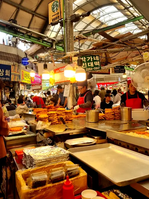 Gwangjang Market busy food stall scene