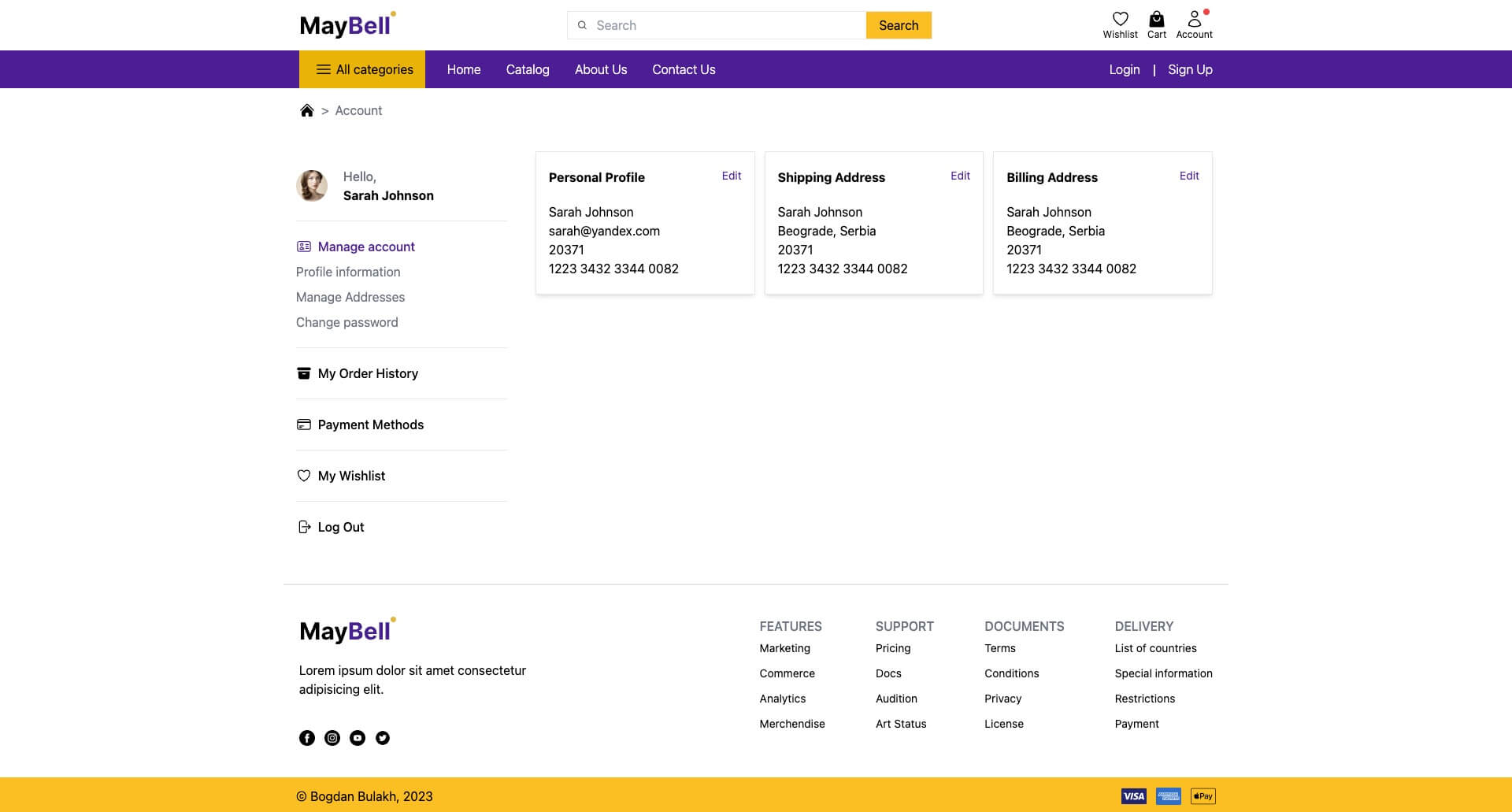 Account page screenshot