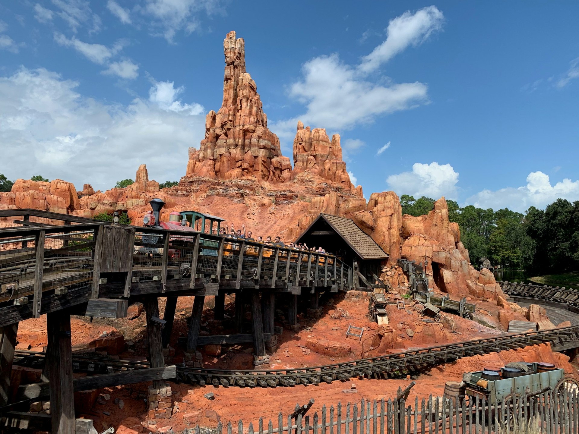 Big Thunder Mountain Railroad at Walt Disney World with the red rocky terrain and train visible.