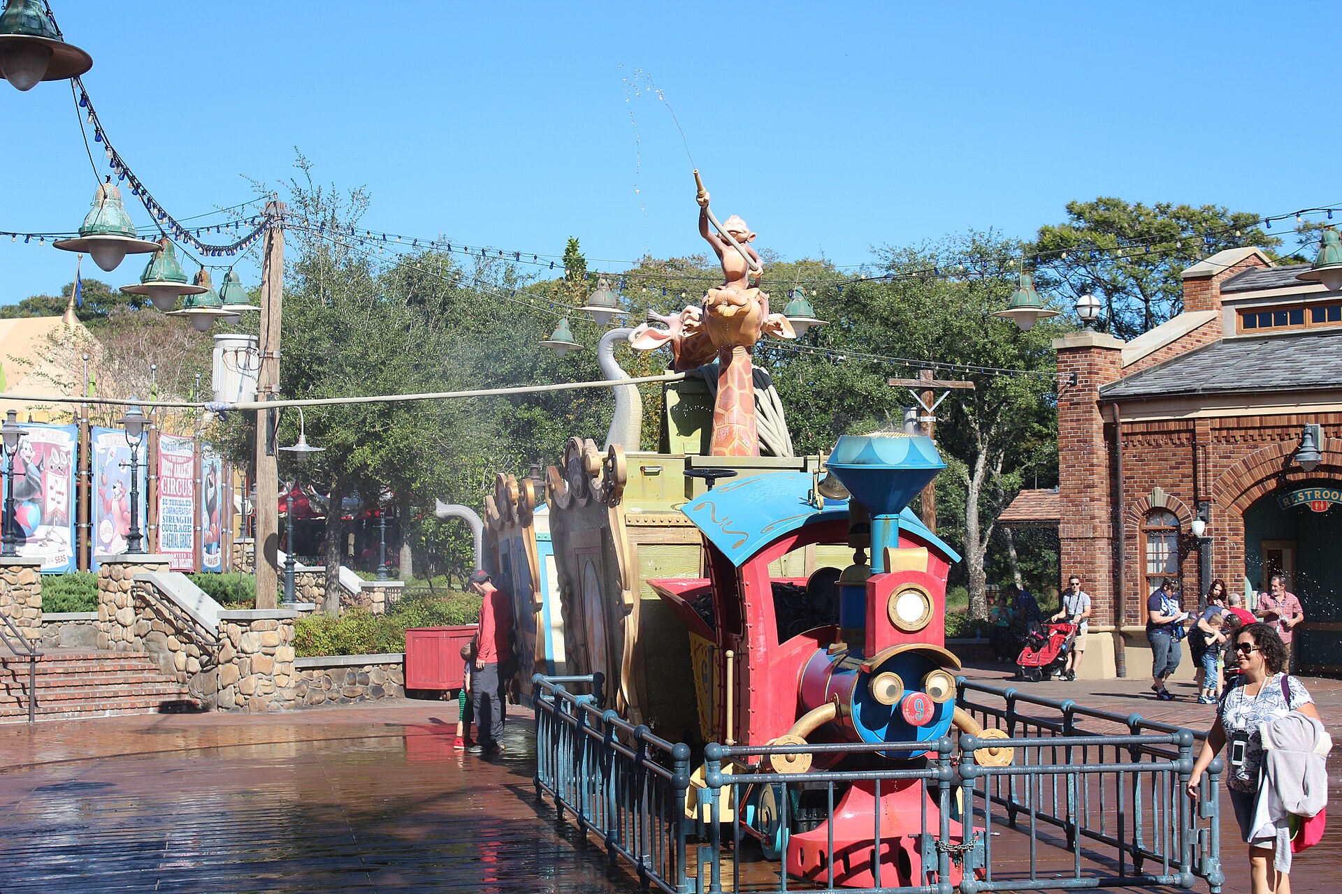The Casey Jr. Splash 'N' Soak Station water play area in Storybook Circus at Magic Kingdom, Walt Disney World.