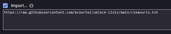 Importing a new filters list in uBlock Origin