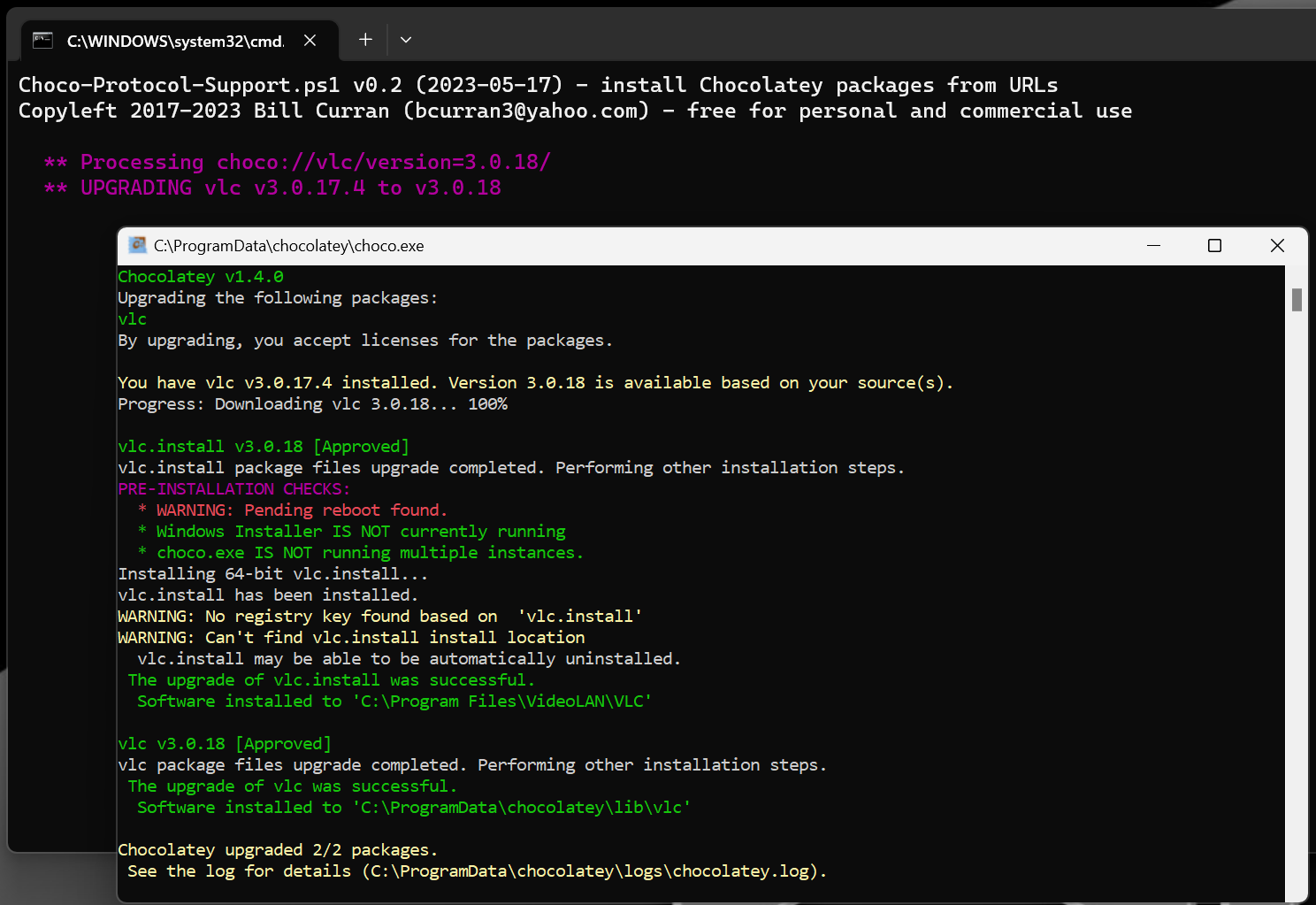 screenshot of choco-protocol-support