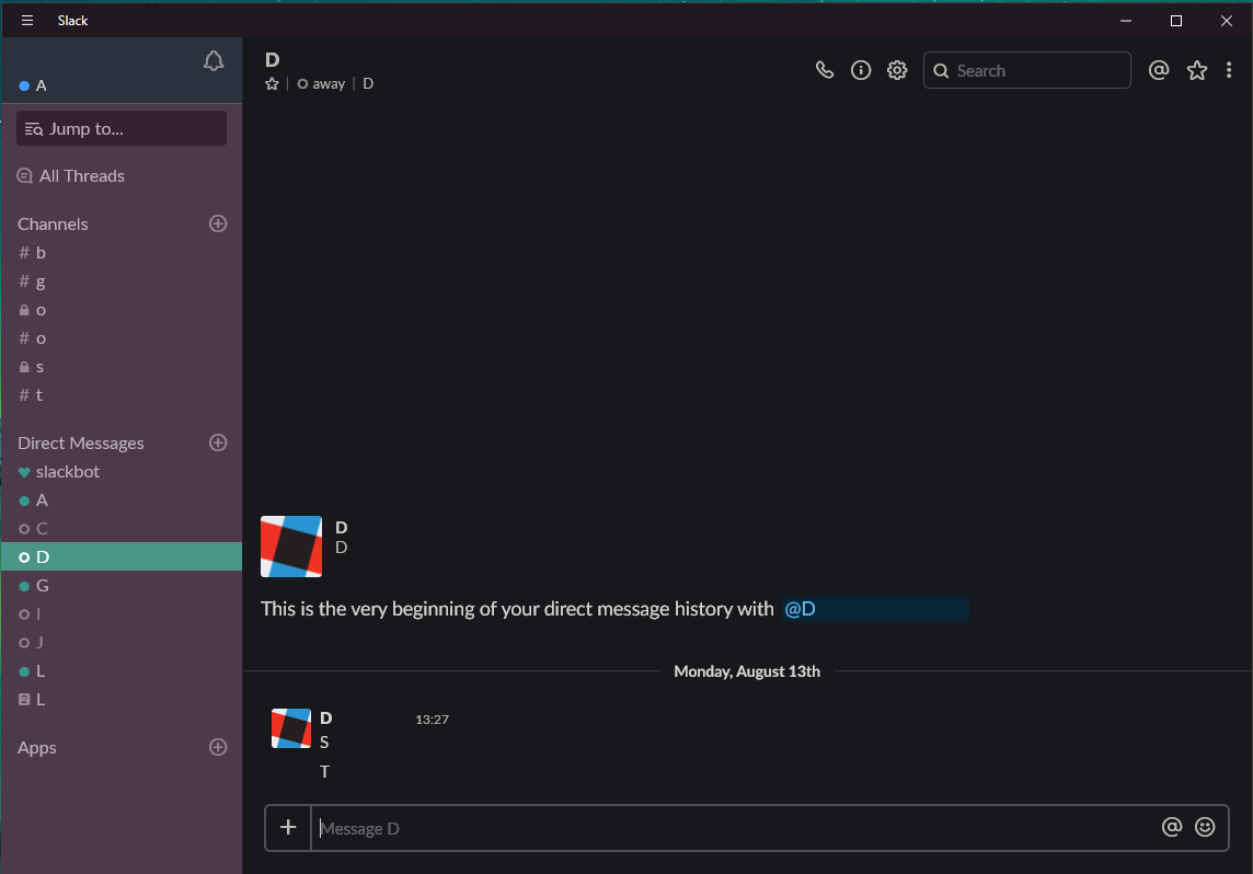 Sample screenshot of dark Slack theme