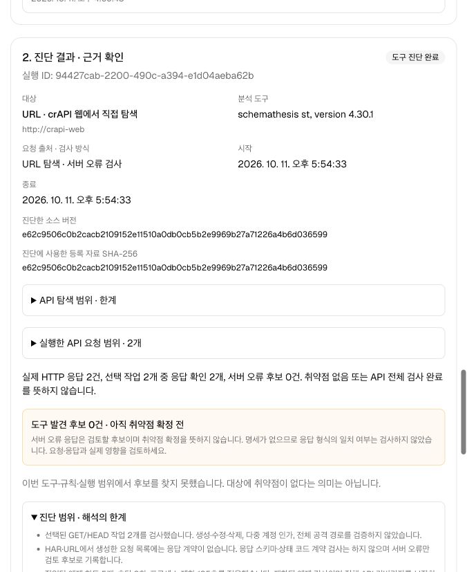 URL 탐색 후 선택한 두 API의 진단 결과