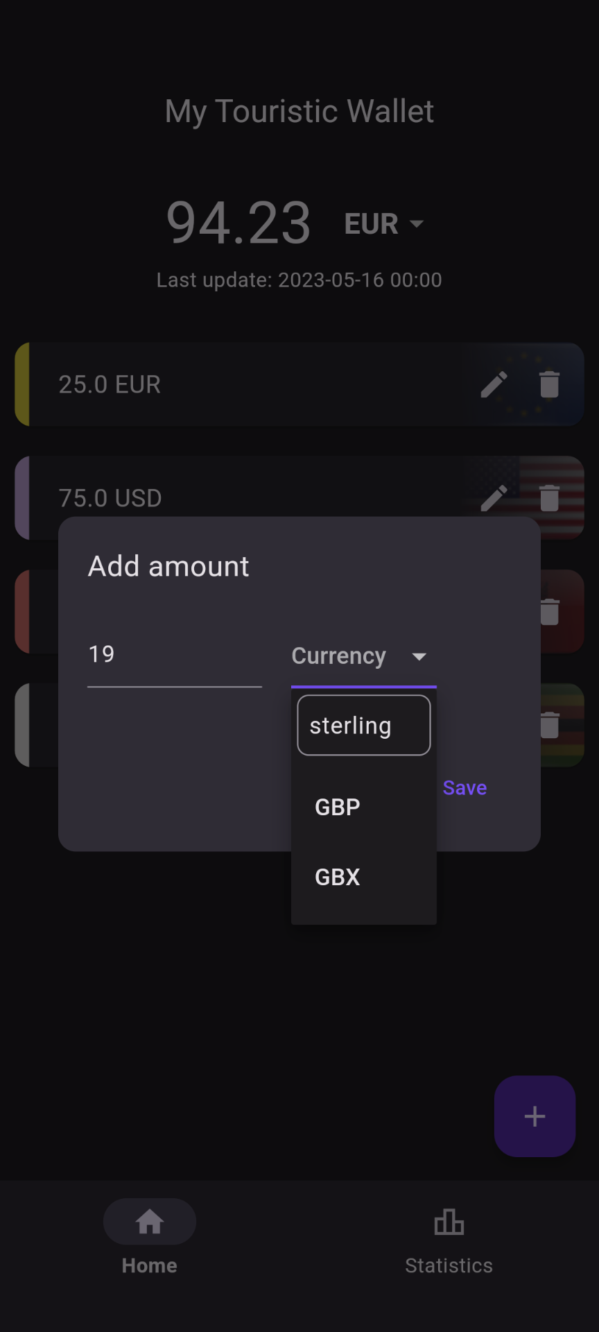 add currency dialog