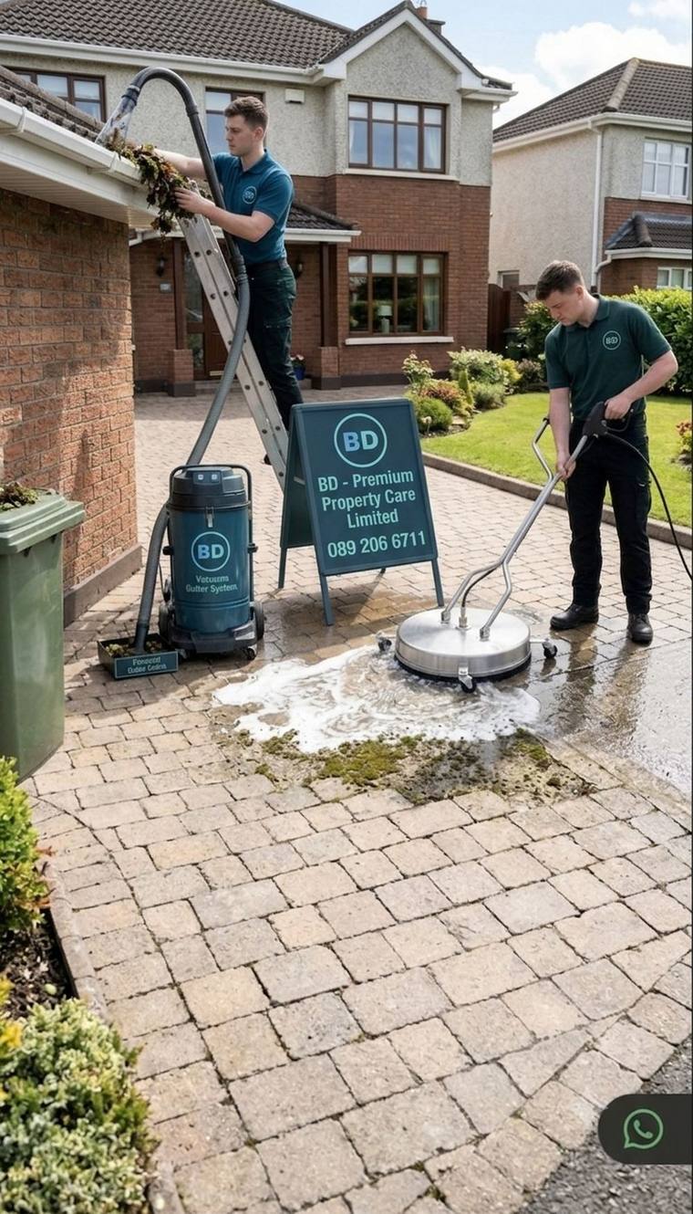 BD Premium Property Care carrying out gutter clearing and exterior cleaning at a home in Cork